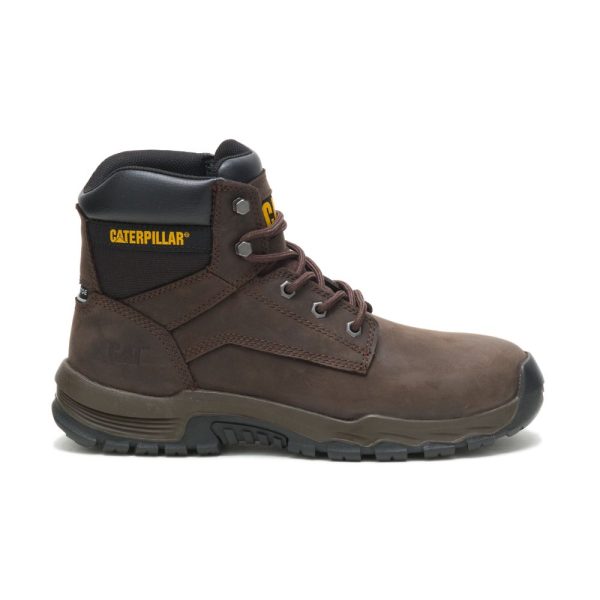 Mens Caterpillar Upholder Waterproof Steel Toe Boots Coffee